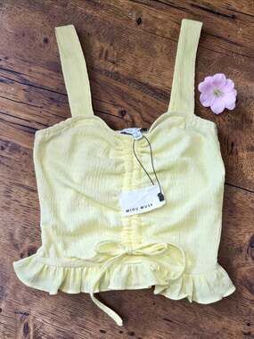 New MIOU MUSE Yellow Soft Tie Front Feminine Tank Top  S